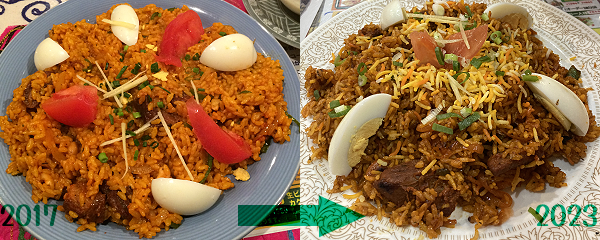 �Z���̃W���|�j�J�Ă��؂��Ƃ�P�`���b�v�F�ɂ���������ɍׂ��c�؂�̂�ŗ��ƃg�}�g���U�炵��2017�N�̎��̃r�����j�ƁA�ς�ς���ꂽ�u���E���̒����Ă̏�̂ق��ɉ��F���T�t�����F�ɐ����ꂽ�����Ă��p�����ƎU�炳�ꂽ2023�N�̃r�����j(�ʎq�͑O�Ɠ���)�B