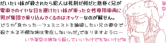 �������������E���ꂽ��Ɛl�͎��Y�������Ƒ������Z���d�Ԃł̃C���Ȗڂ�����������������������p�ԗ��ɒj���W�c�ŏ�荞��ł���̂̓I�b�P�[�Ȃ̂�������B�ǂ����u�ǂ������c�t�F�~�j�X�g��_�j�������Z�̓s���ŎE�����s���Ȗ��͎��݂��Ȃ��񂾁v�ł���܂��悤�Ɂc����ˋ�̖��Ȃ�E���Ă����킯�ł��Ȃ����ǂȂƌ䗧���́u�Ђ������(�ˋ�)�v�B