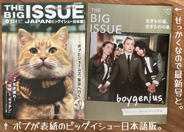 ボブが表紙のビッグイシュー日本語版と、せっかくなので最新号の書影。