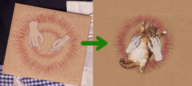 ���̗ւɌ������ė�����f���Ă錳�W���P�b�g�̊G�́A����̊Ԃɋ����ɂȂ����L�̊G������Łu��[���悵�悵���t���t���t���t�c�v�ɂ��Ă���C���X�g